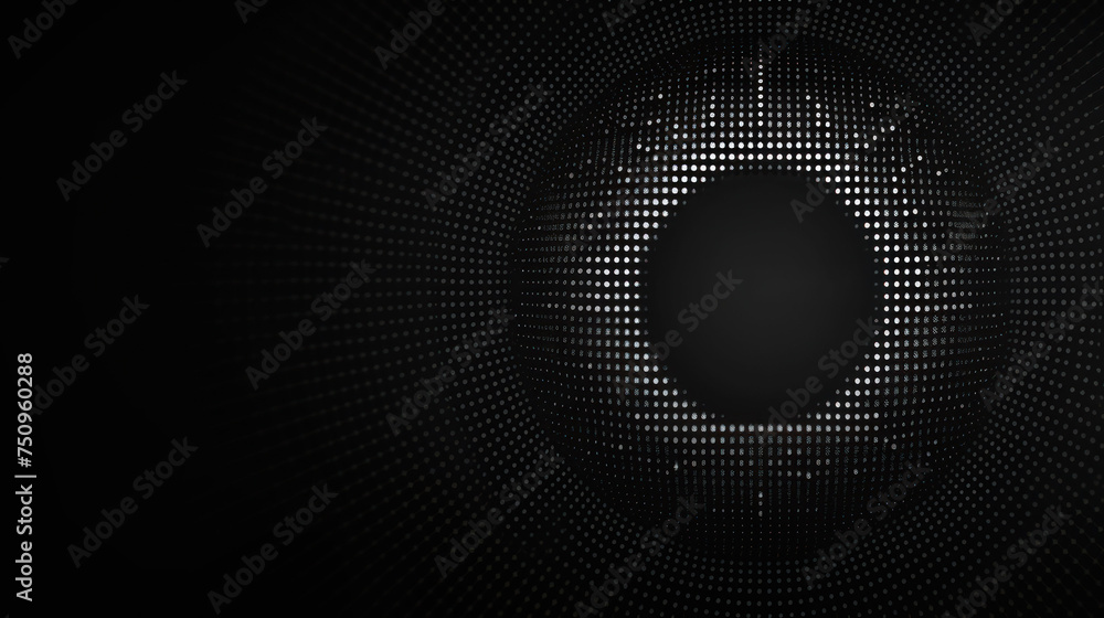 Poster a black and white photo of a dark background with a circular hole in the middle of the image and a b