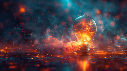 Dive into the depths of creativity with an image of a glowing light bulb surrounded by an array of colorful sparks, each representing a unique and innovative idea waiting to be exp - obrazy, fototapety, plakaty