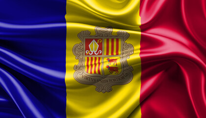 Bright and Wavy Principality of Andorra Flag BackgroundBright and Wavy Principality of Andorra Flag Background