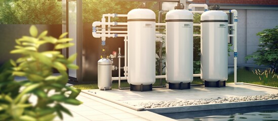 3d render of a gas boiler room with large pipes and valves - obrazy, fototapety, plakaty