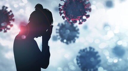 Dangerous viruses fly in the air around a person. Period of infectious seasonal viral diseases, coronavirus pandemic, health emergency