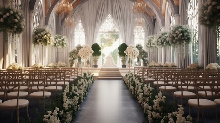 Wedding archway with chairs and flowers in the park