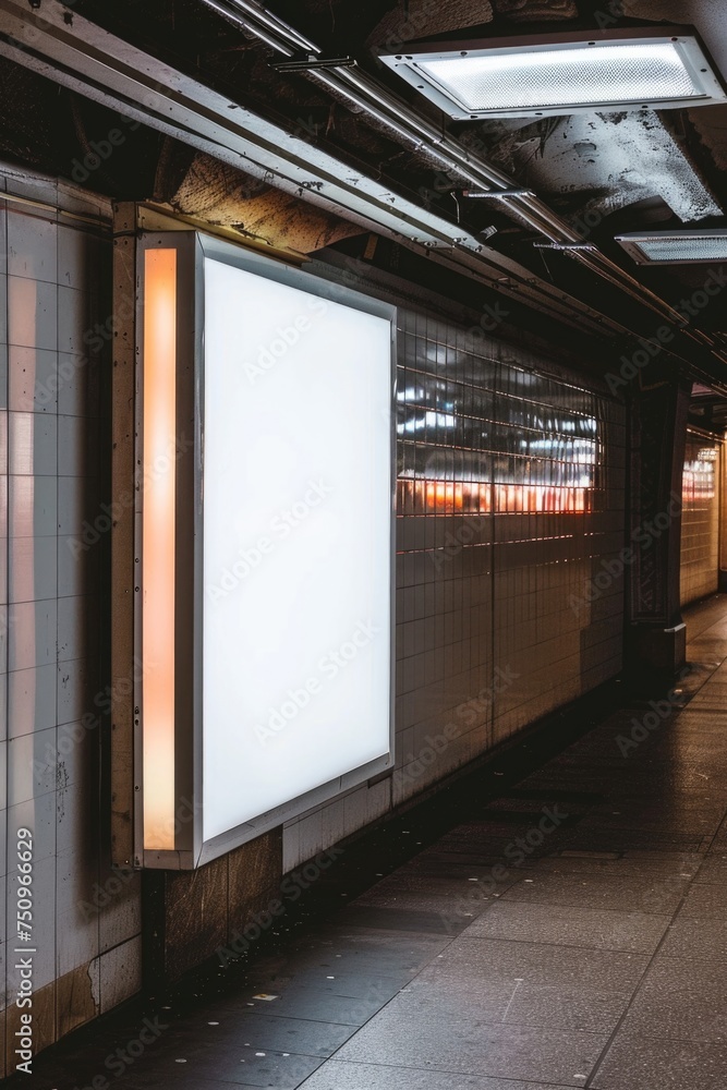 Poster An empty subway station with a billboard. Suitable for urban advertising concepts