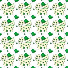 Vector illustration for St. Patrick's Day. pattern Simple fashion pattern with cat in hat, clover March 17