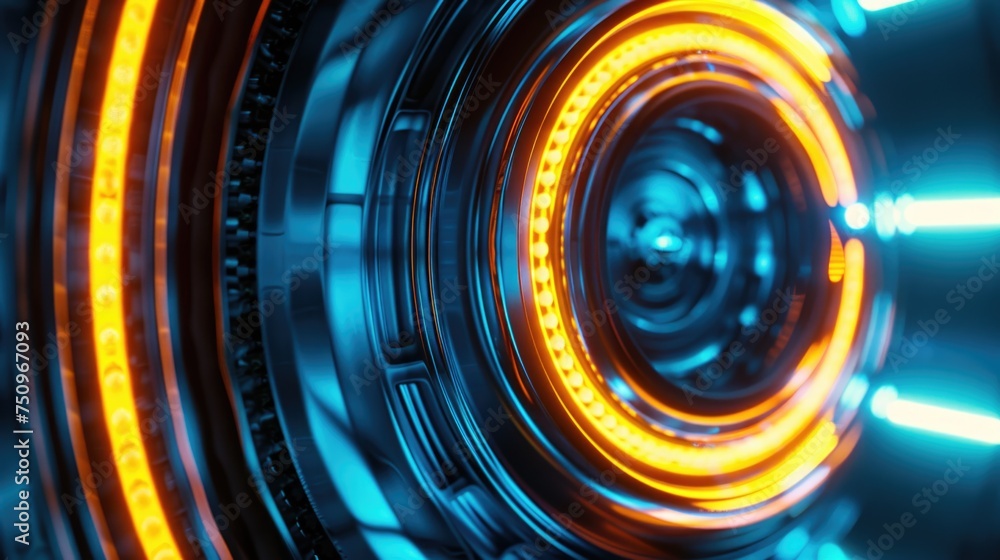 Aufkleber A close up of a circular object illuminated by neon lights. Ideal for futuristic concepts