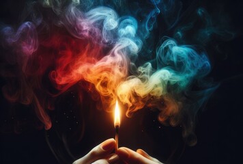 Fiery Match Descends Illuminating Dark Surroundings with Color