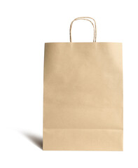 One kraft paper bag with handles isolated on white