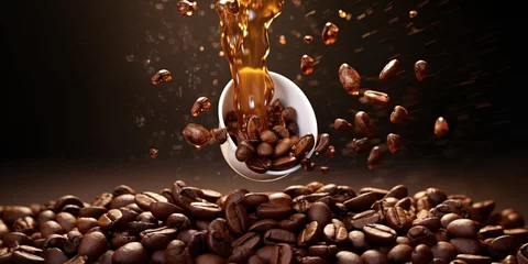 Tuinposter Coffee bean with splash of coffee © Влада Яковенко