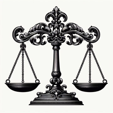 Silueta de balanza de justicia cl&aacute;sica y sencilla. Icono de l&iacute;nea de escalas de justicia. Signo de escala de juicio. S&iacute;mbolo de derecho legal. Elemento de dise&ntilde;o de calidad. 