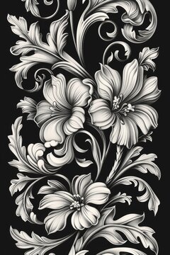 A drawing of flowers and leaves on a dark backdrop. Suitable for various design projects