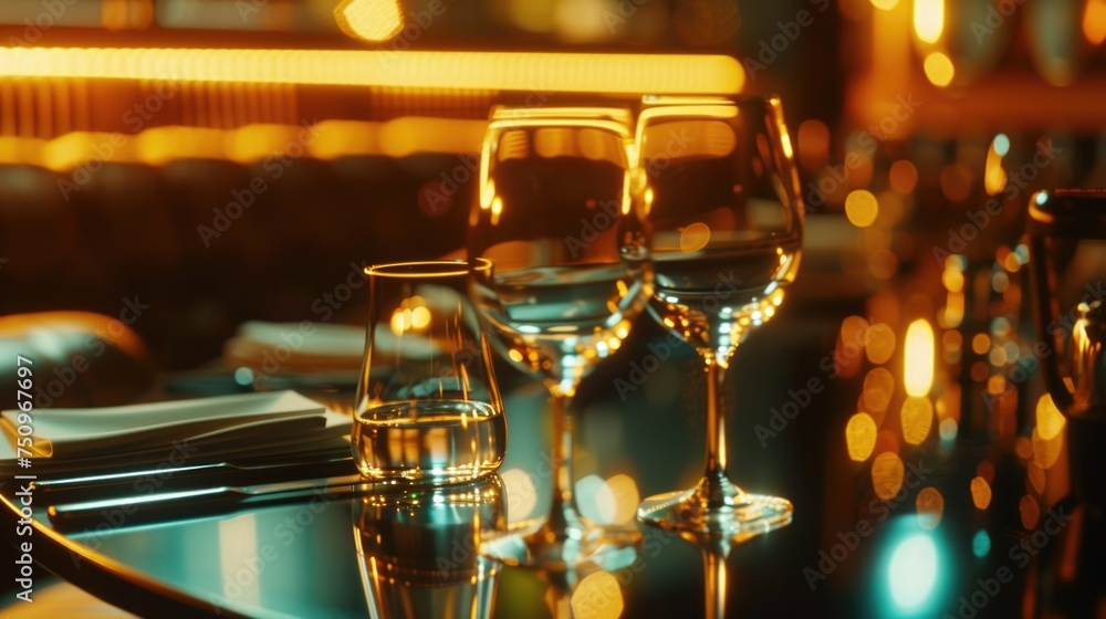 Poster a table set with wine glasses and napkins. ideal for restaurant menus