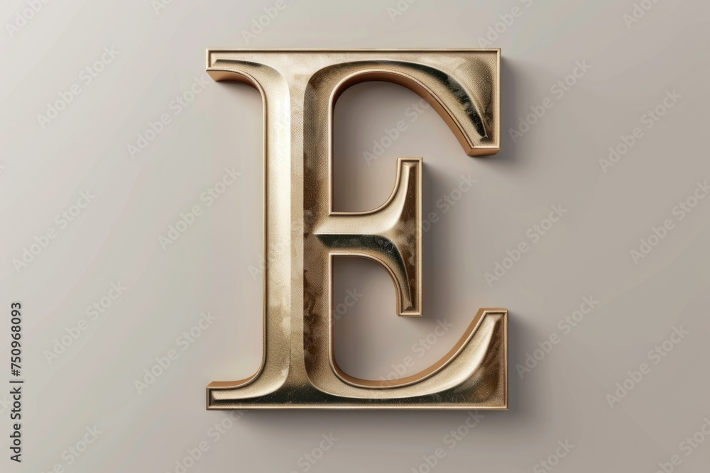 Poster A shiny golden letter E on a neutral gray background. Suitable for various design projects