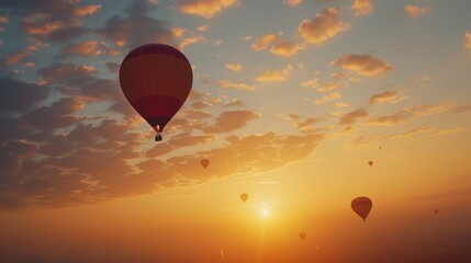 A group of hot air balloons flying in the sky. Perfect for travel or adventure concepts