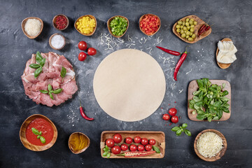 Handmade pizza on dark background