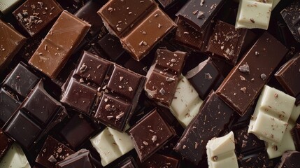 A close-up view of a pile of chocolate bars. Perfect for food and dessert concepts
