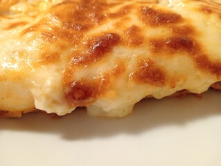 closeup of lasagna with minced meat and bechamel. type of dish from Emilian cuisine. Italian food as a background