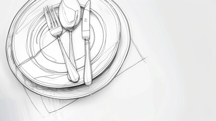 A drawing of a plate with a knife and fork, perfect for restaurant menus or food blogs