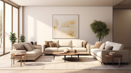 A sophisticated living room featuring a luxurious modern armchair and an augmented reality wall art