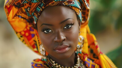 Fototapeta premium Close-up portrait of a woman wearing a head scarf, suitable for various themes