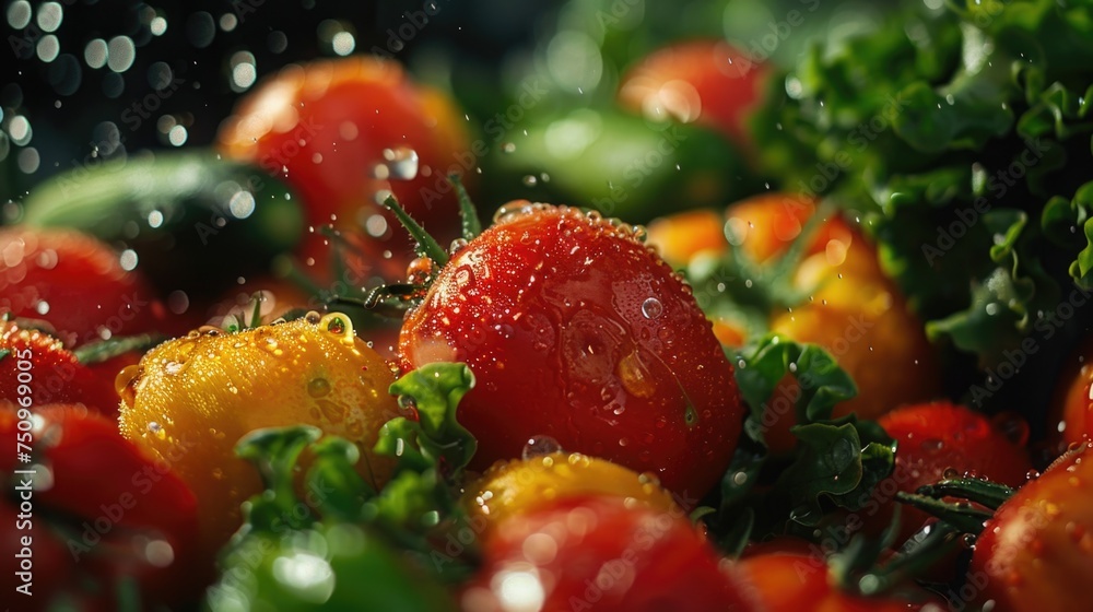 Poster a close-up image of ripe tomatoes and broccoli, perfect for healthy eating concepts