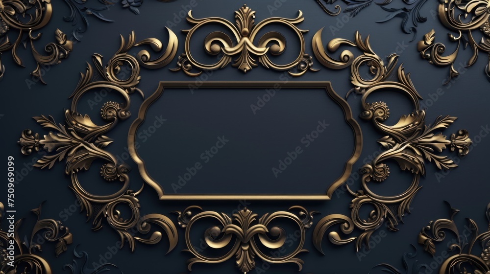 Poster Elegant gold frame on a deep blue background, perfect for adding a touch of luxury to any design project
