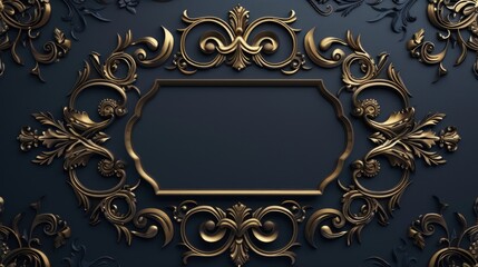 Elegant gold frame on a deep blue background, perfect for adding a touch of luxury to any design project