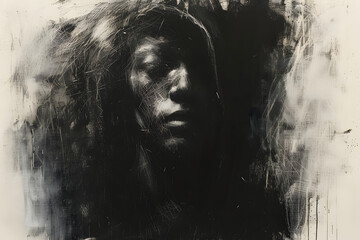 Monochrome Abstract Portrait with Emotional Depth