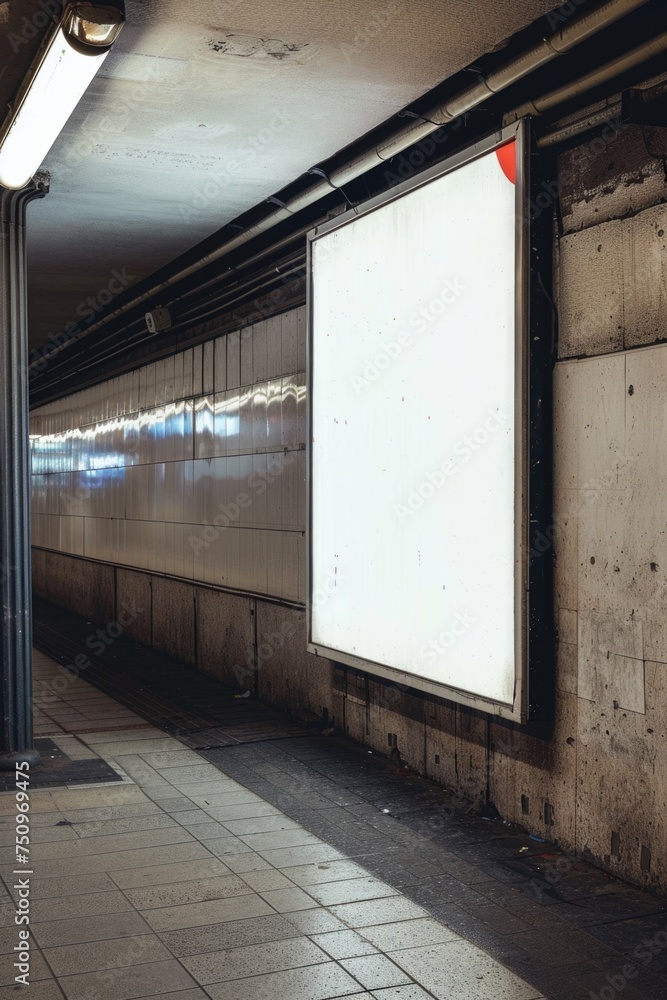 Aufkleber An empty subway platform with a blank billboard, suitable for advertising mock-ups