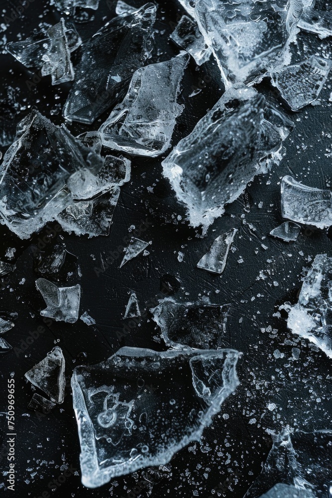 Poster pieces of ice on a table, suitable for various concepts