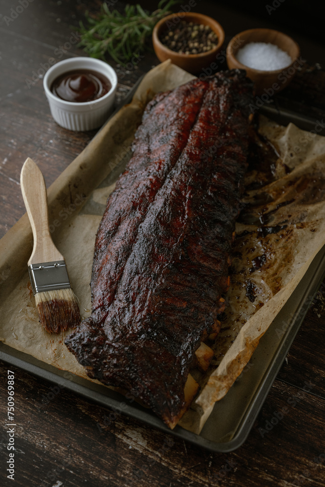 Wall mural pork spare ribs with bbq sauce