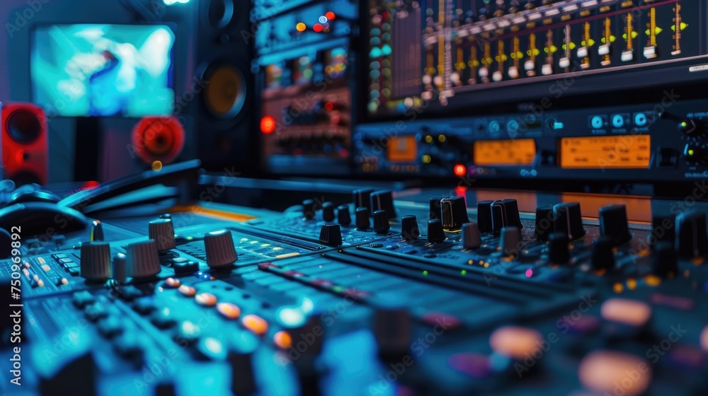 Aufkleber Professional sound board setup with microphone for recording studio use
