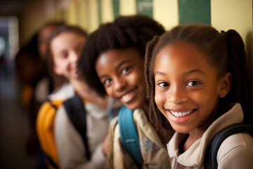 Cheerful diverse schoolchildren in classroom after school - Powered by Adobe