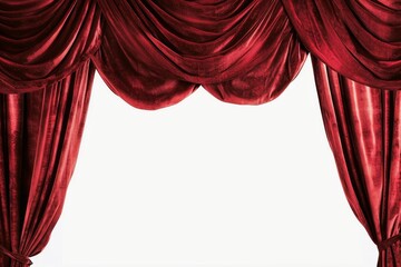 A beautiful half open theater curtain on a white background. - obrazy, fototapety, plakaty
