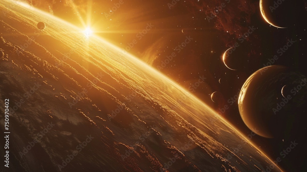 Aufkleber earth seen from space with the sun shining in the background. suitable for educational materials or 
