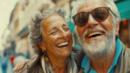 A happy older man and a young woman smiling for the camera. Suitable for family and relationships concepts