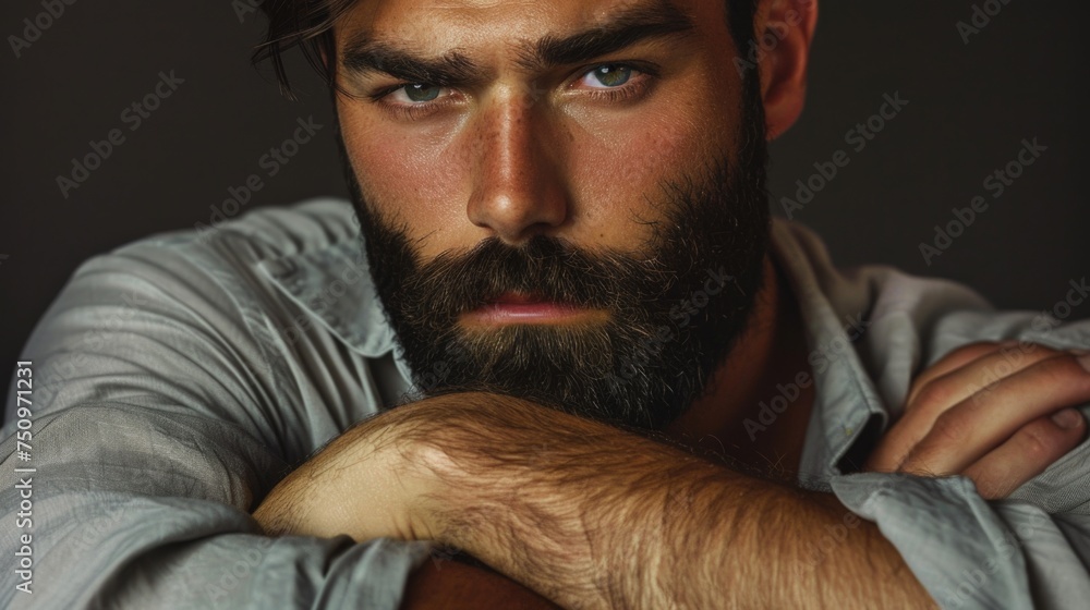 Aufkleber A detailed shot of a man with a beard, suitable for various projects