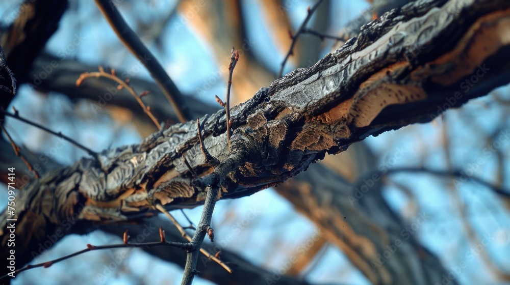 Poster Detailed view of a tree branch without leaves. Suitable for nature or minimalist concepts