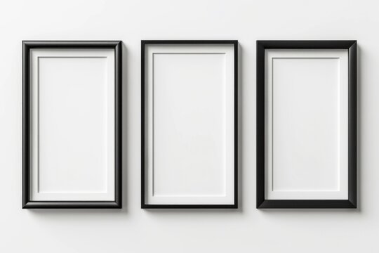 Three empty frames hanging on a wall, perfect for interior design projects