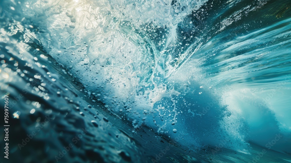 Poster detailed view of a wave in the ocean. perfect for nature and travel concepts