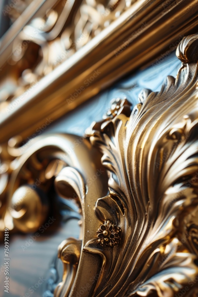 Poster detailed close-up of an ornate gold frame, ideal for adding a touch of elegance to any project