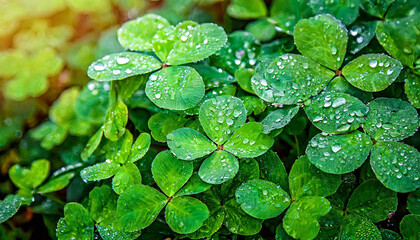 Beautiful background green shamrock, nature plant texture, clover for St Patrick's day celebration