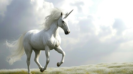 A beautiful unicorn standing gracefully on a flower field.