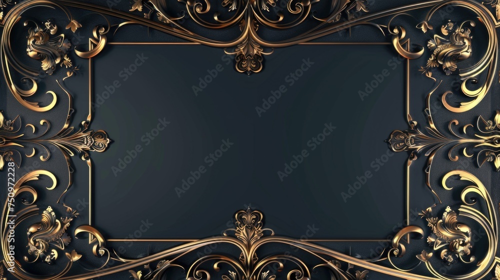 Poster elegant gold frame on a sleek black background, perfect for adding a touch of luxury to any design p