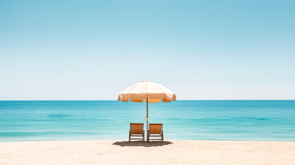 A tranquil beach scene with a colorful sun umbrella casting shade on the golden sands, inviting relaxation and enjoyment on a sunny day by the sea.