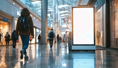 Fototapeta premium large white blank advertisement sign standing in a shopping mall Generative AI