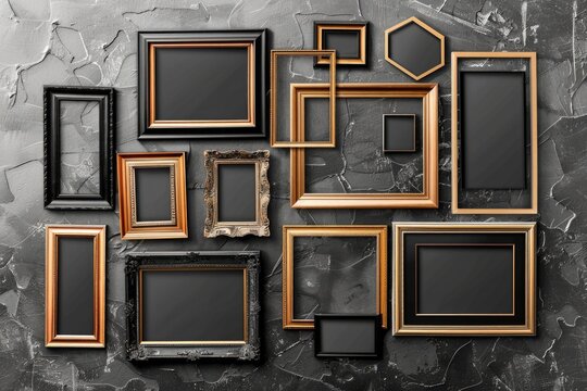 A collection of picture frames hanging on a wall. Perfect for home decor projects