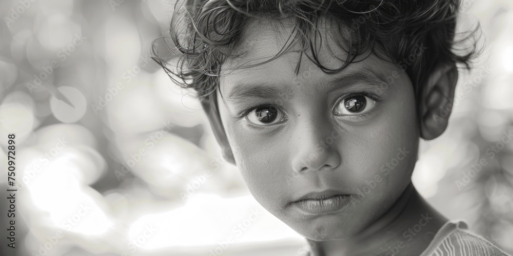 Poster A monochrome image of a young boy. Suitable for various projects