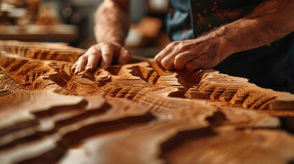 Close up of a person working on a piece of wood. Suitable for woodworking or craftsmanship projects - obrazy, fototapety, plakaty