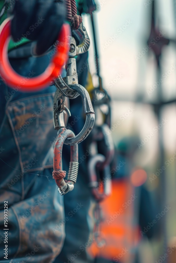 Poster close up of a person holding a pair of chains, suitable for industrial or security concepts