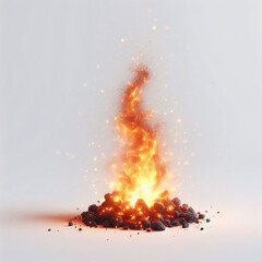 白い背景に分離された赤い熱い火花が燃える火炎アイコン - obrazy, fototapety, plakaty